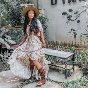 New Boho Floral Sexy Summer Dress Plunging Party